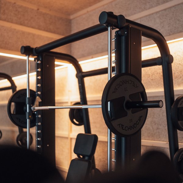 Sensoria Dolomites – Luxury for the Soul Gym with weight training machine and plates in a modern room
